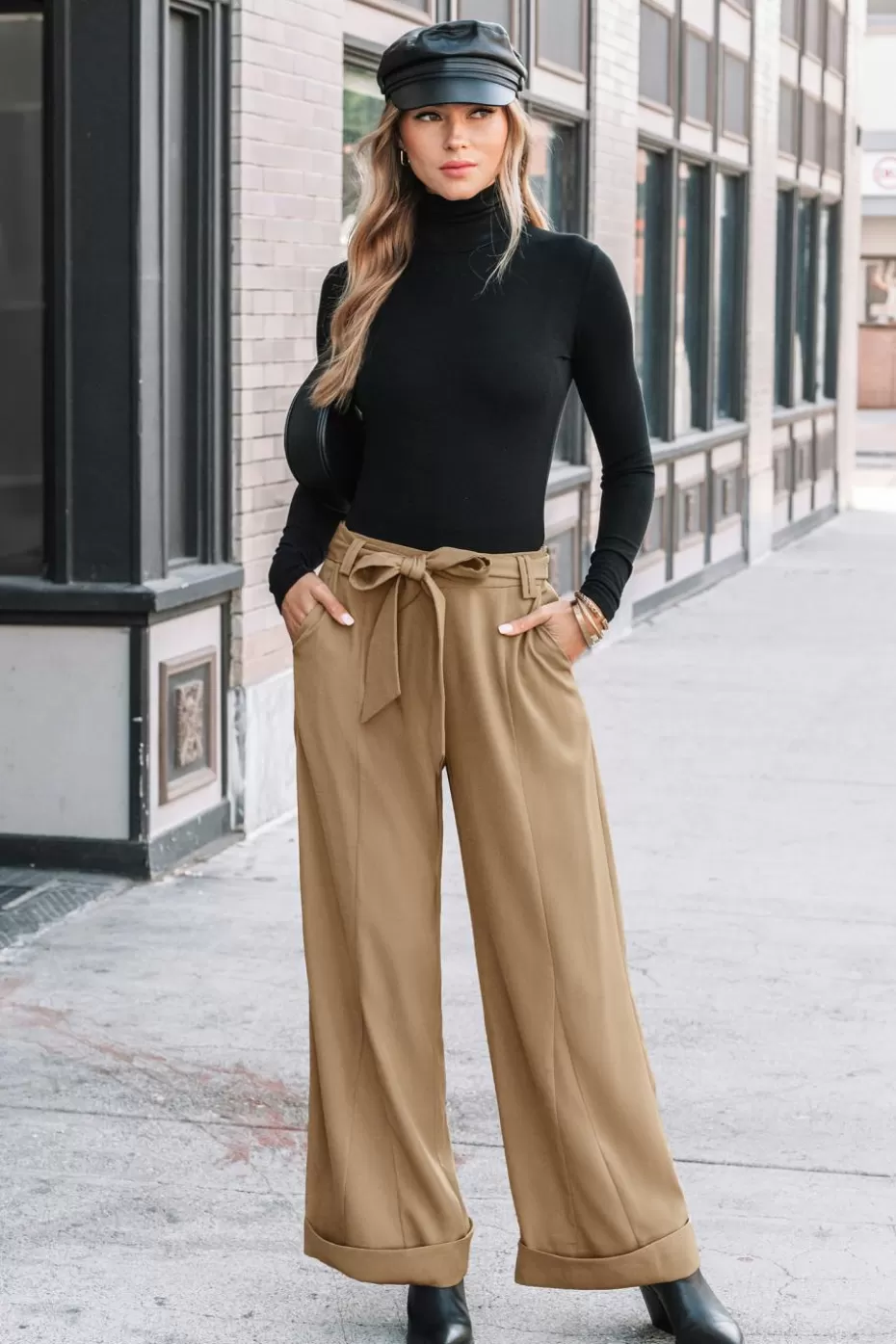 Sale Cupshe Wide Leg Trousers Camel