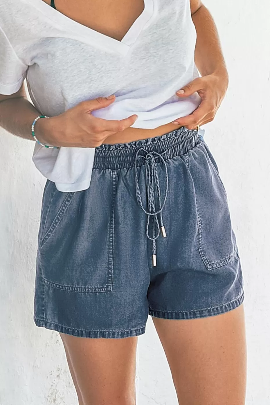 Best Sale Cupshe Chambray Paperbag Waist Shorts Blue