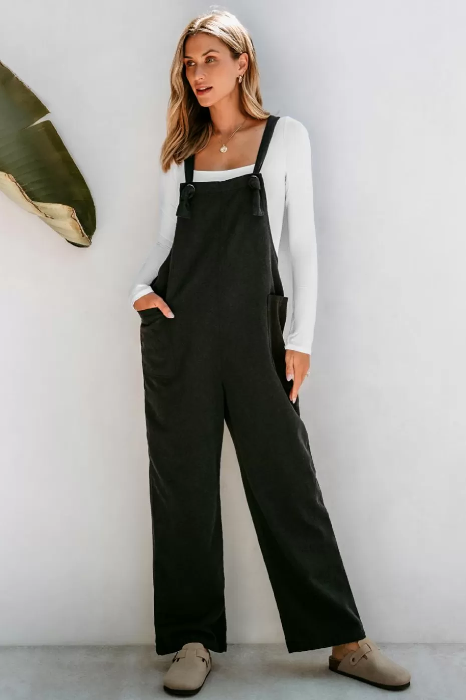 Discount Cupshe Charcoal Square Neck Knotted Strap Flared Leg Overalls Dark Grey/Charcoal/Gunmetal