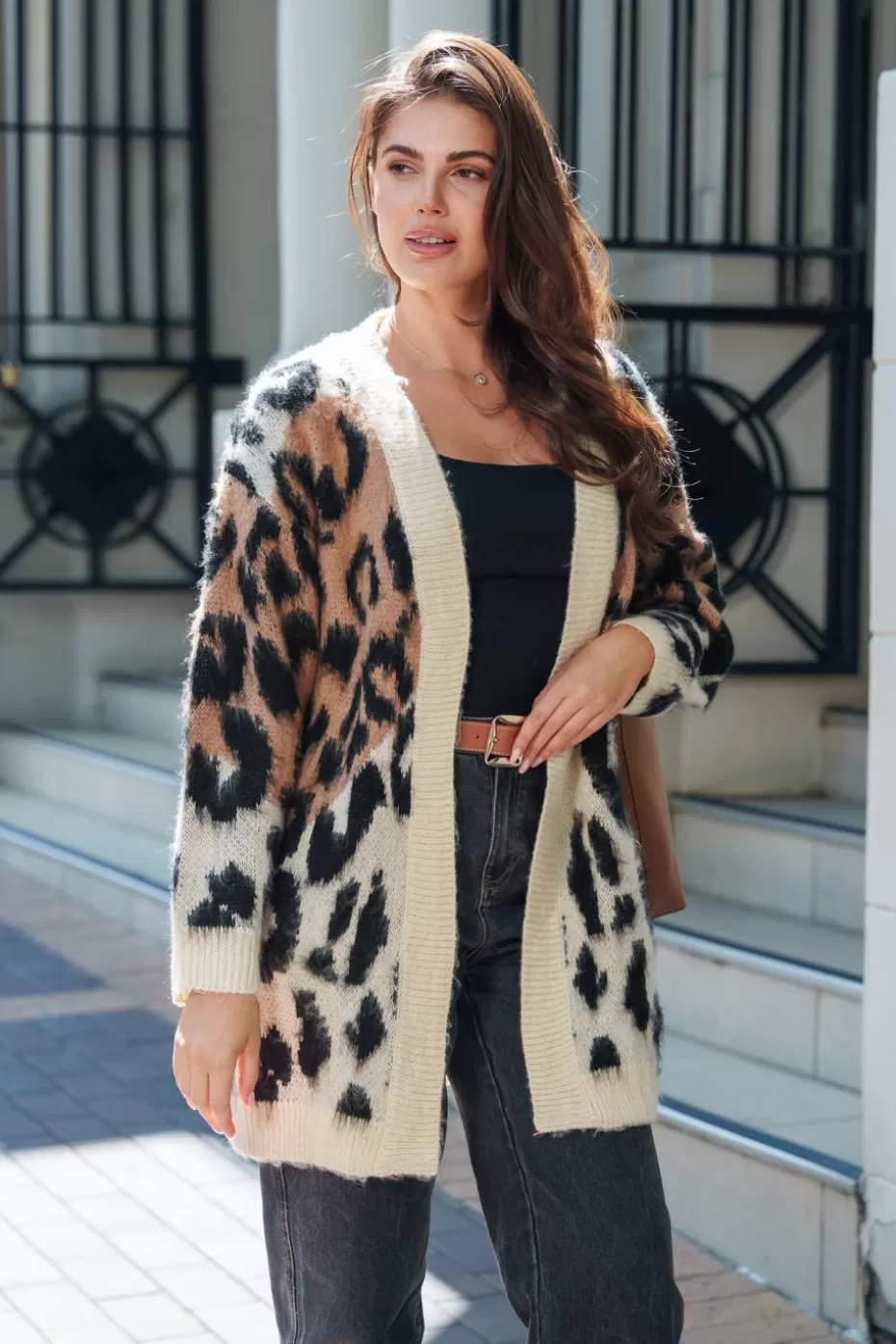 Discount Cupshe Cheetah Print Open-Front Cardigan Tan