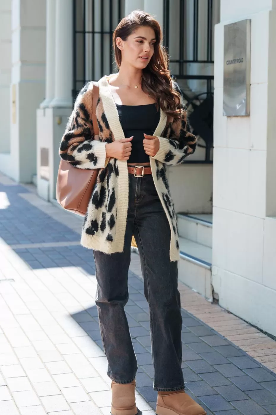 Discount Cupshe Cheetah Print Open-Front Cardigan Tan