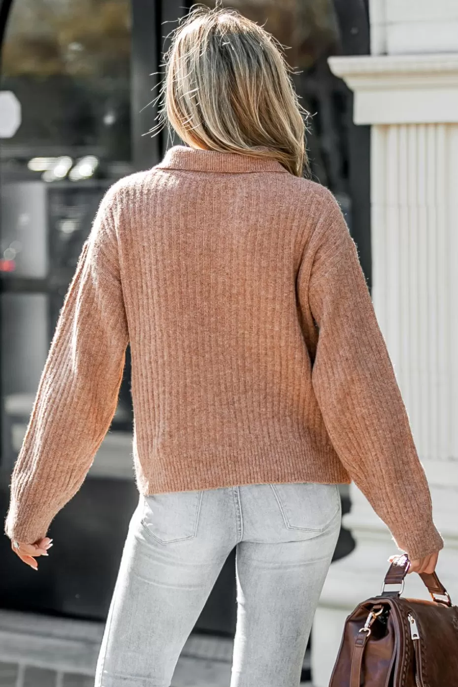 New Cupshe Classic Cozy V-Neck Rib Sweater Brick