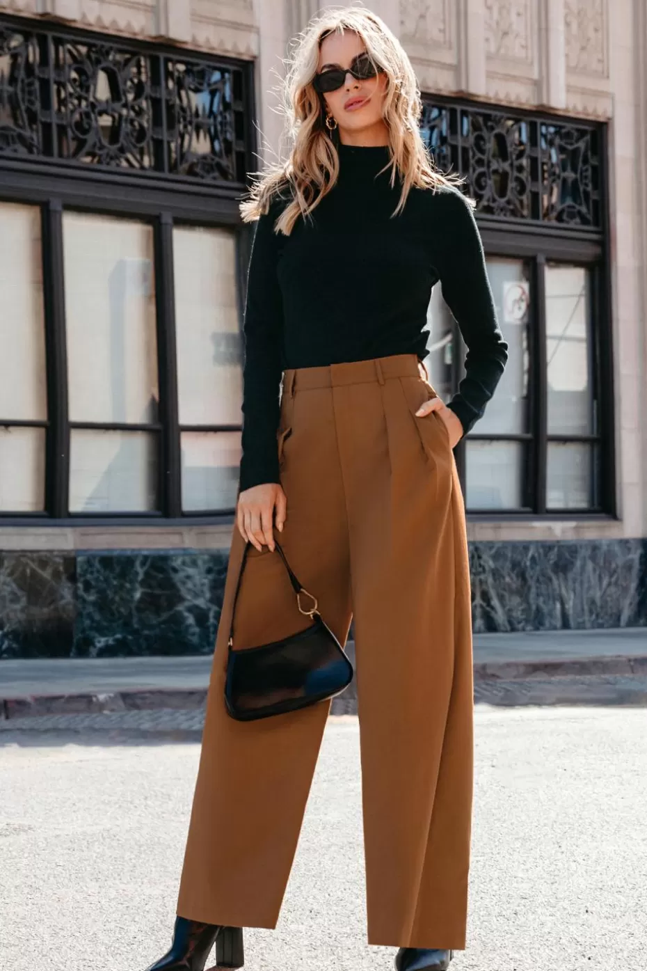 Sale Cupshe Coffee Brown Pleated Wide Leg Pants Coffee/Espresso/Tobacco