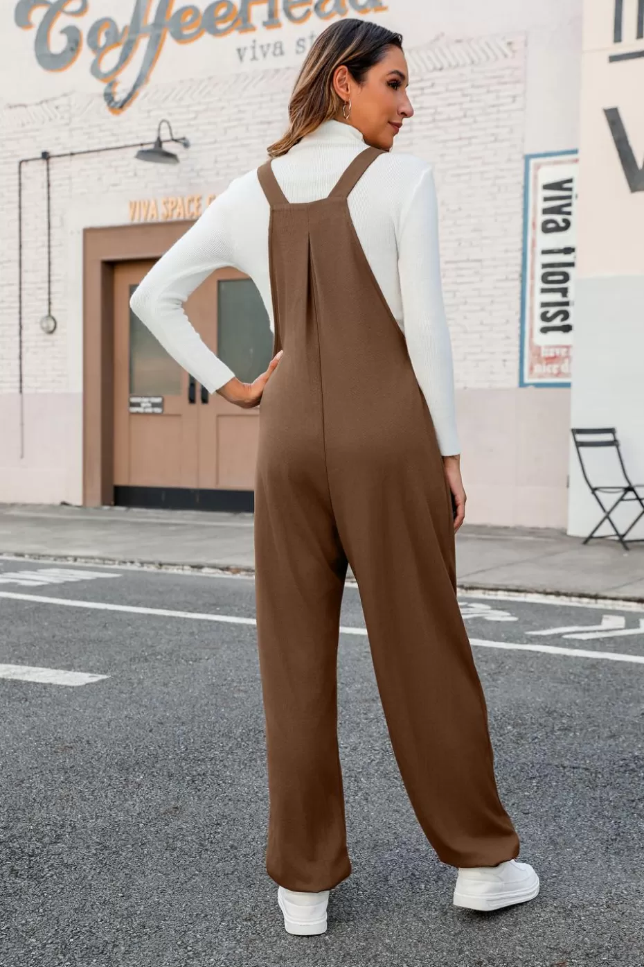 Best Sale Cupshe Coffee Brown Square Neck Sleeveless Jumpsuit Coffee/Espresso/Tobacco