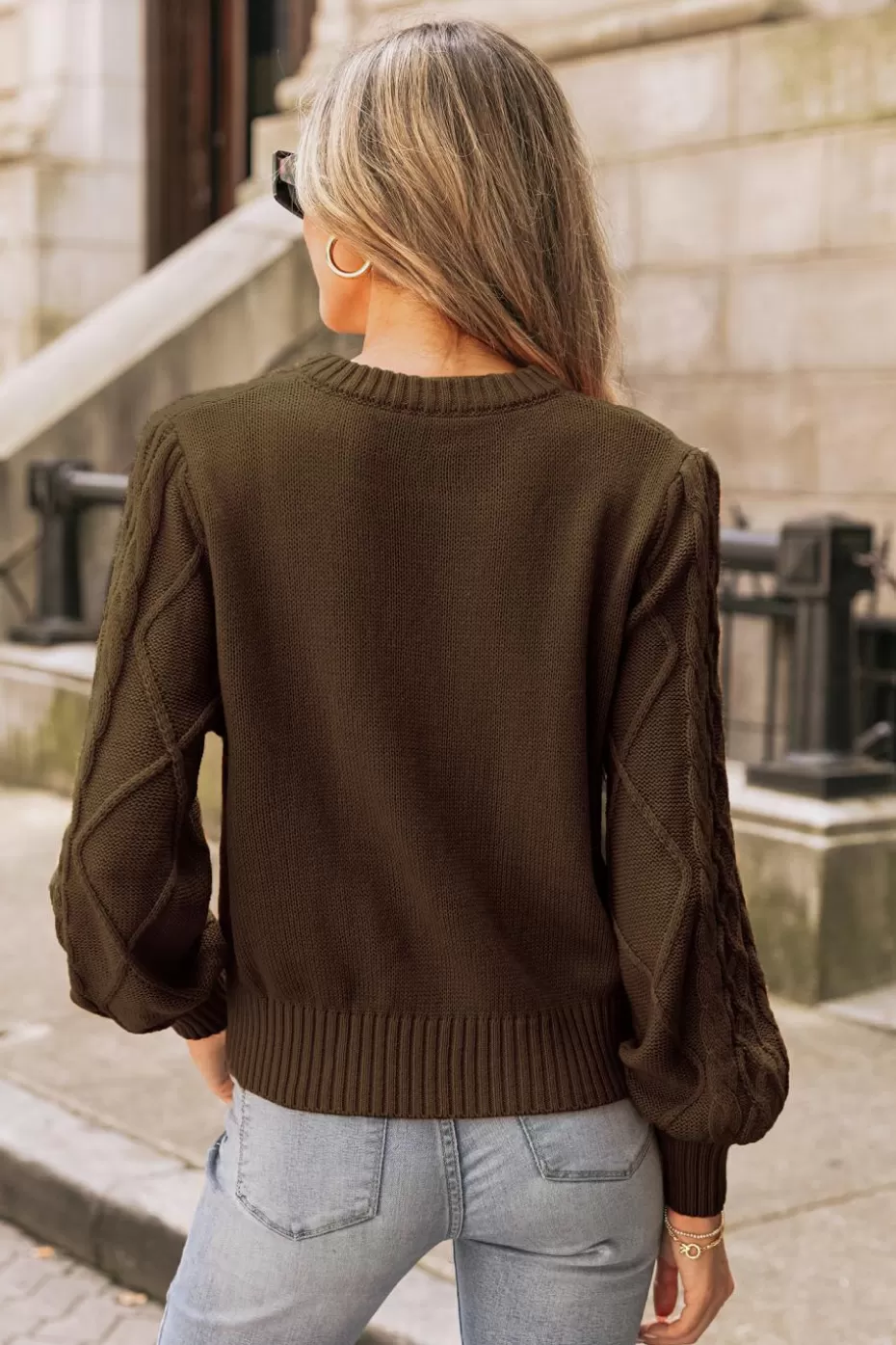 New Cupshe Coffee Cable Knit Sweater Brown