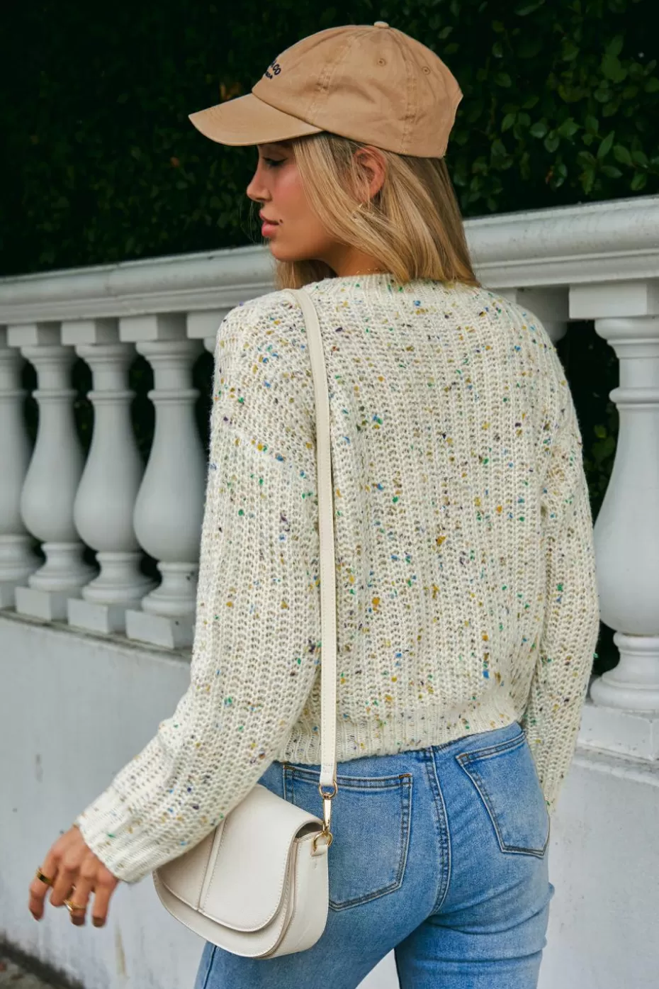 Online Cupshe Confetti Crochet Round Neck Crochet Sweater Beige