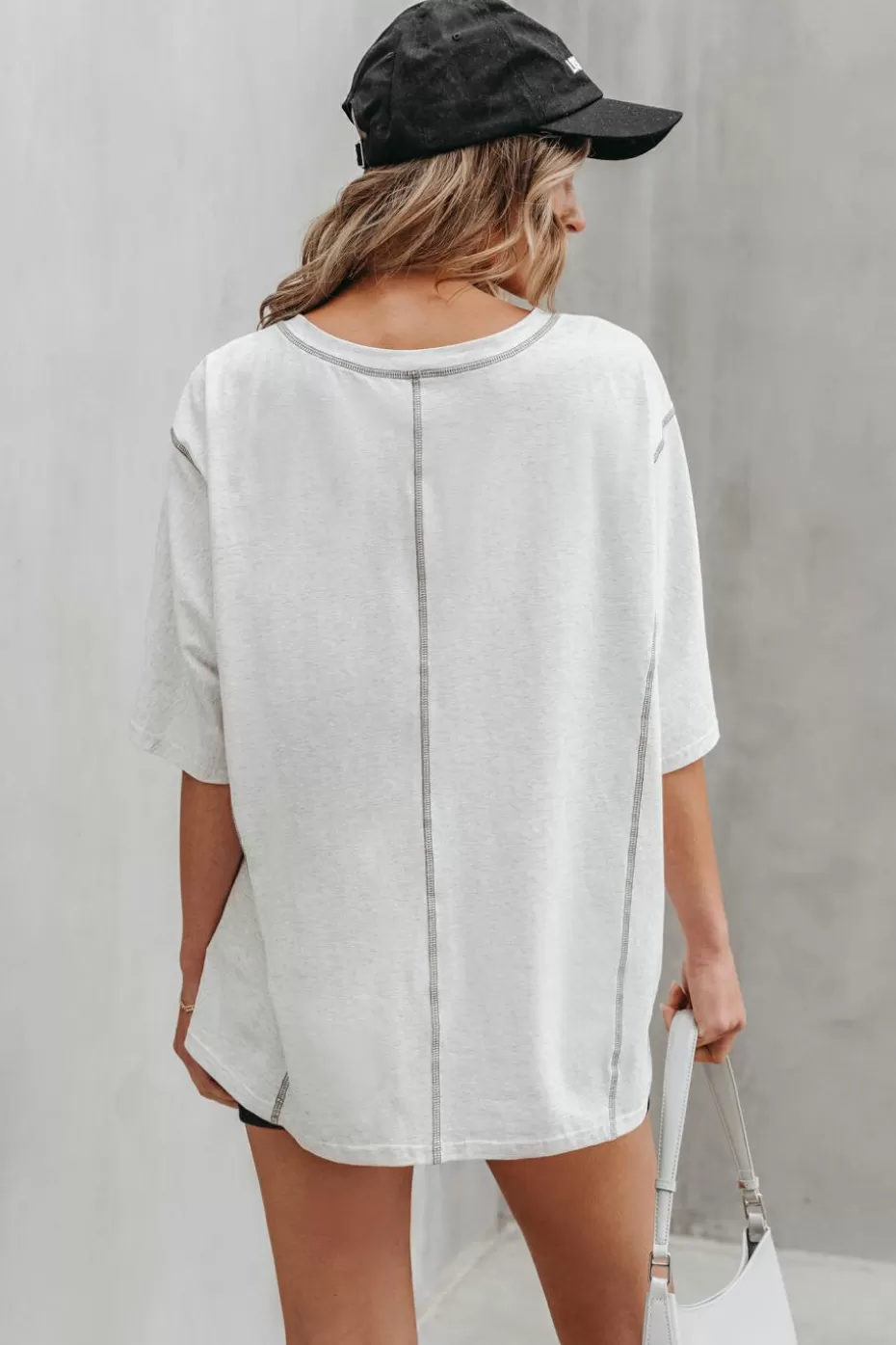 Store Cupshe Contrast Stitch Oversized Tee Light Grey