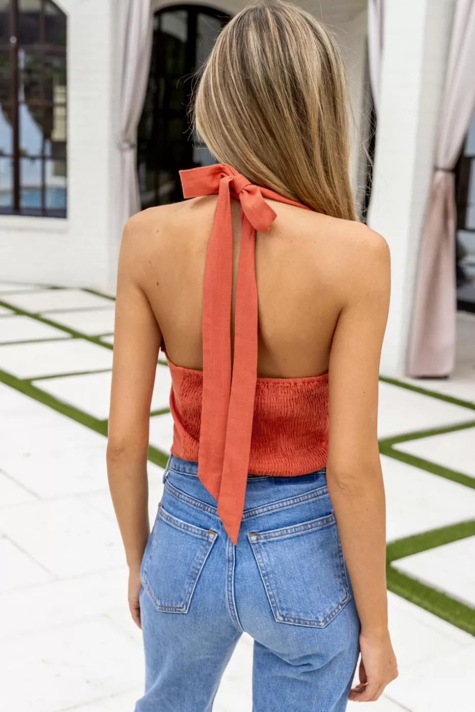 Cheap Cupshe Crimson Halterneck Crop Top Brick