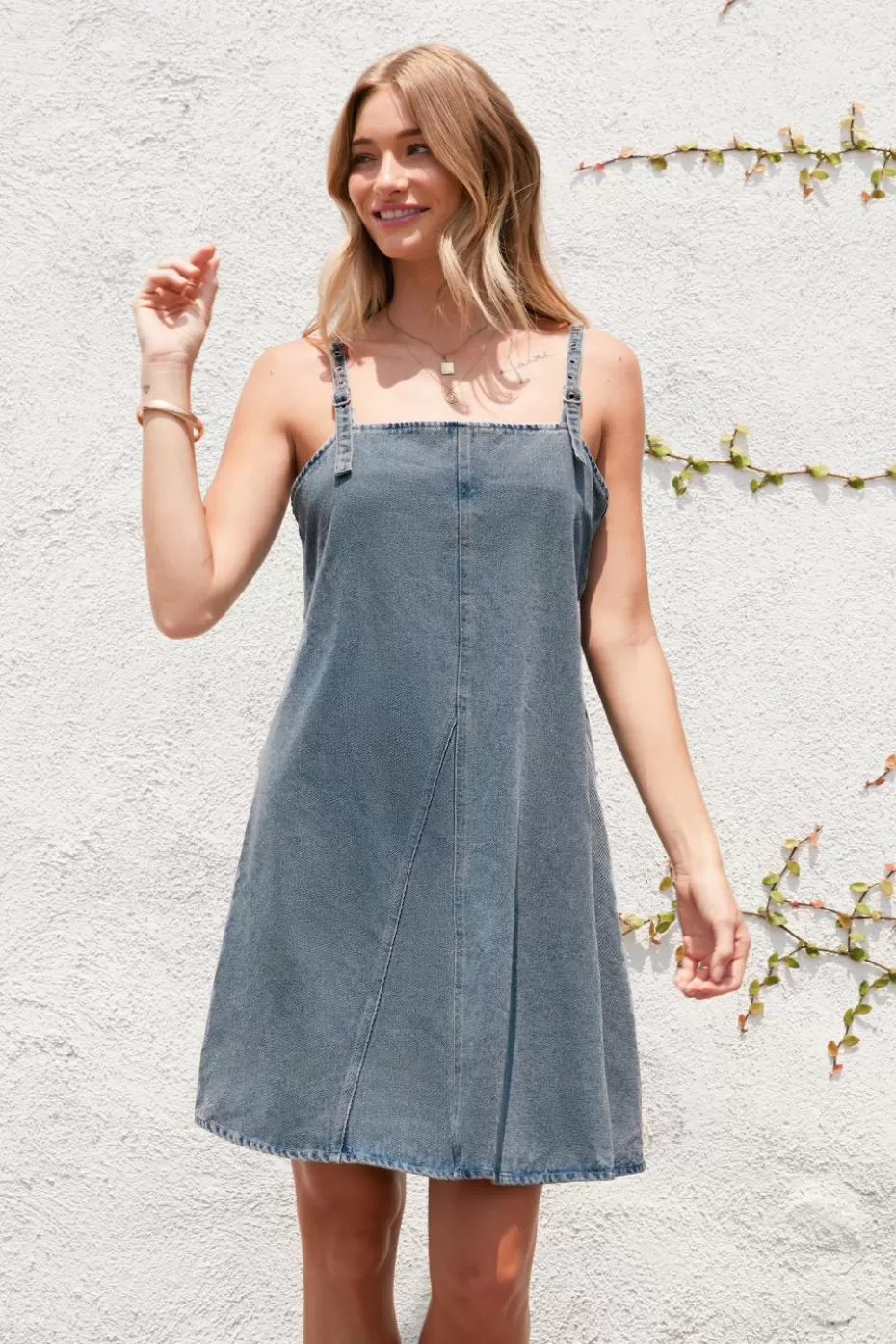 Best Cupshe Denim Sleeveless Square Neck Mini Dress Blue