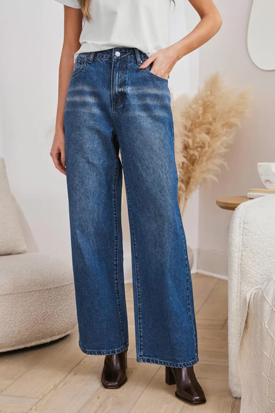 Clearance Cupshe Denim Straight Leg Jeans Blue