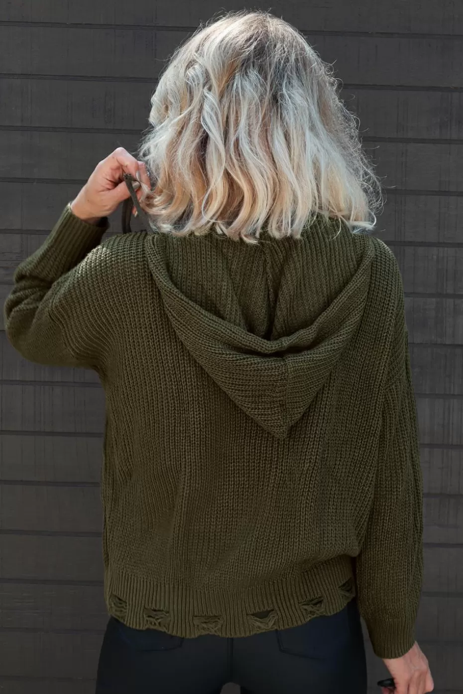 New Cupshe Distressed Crochet Green O-Ring Sweater Olive