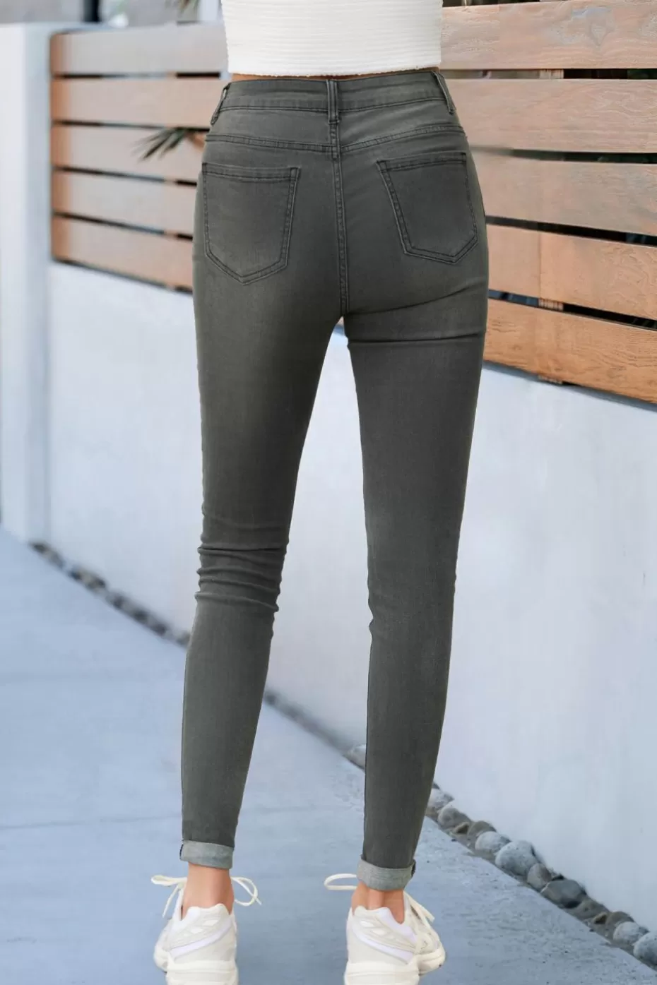 Best Sale Cupshe Distressed Gray Wash Skinny Jeans Black