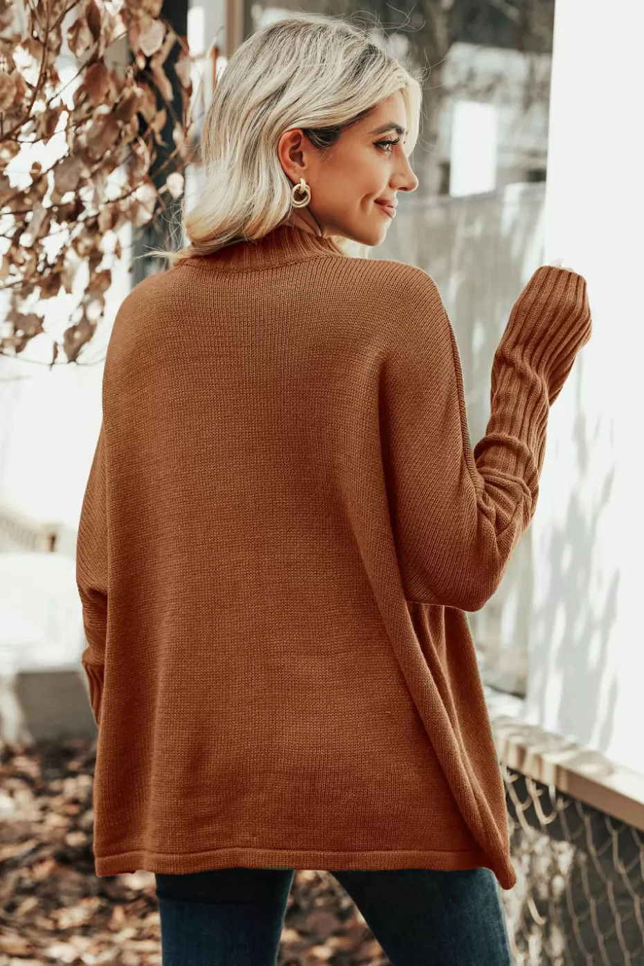 Best Sale Cupshe Drop Sleeve Turtleneck Sweater Brown