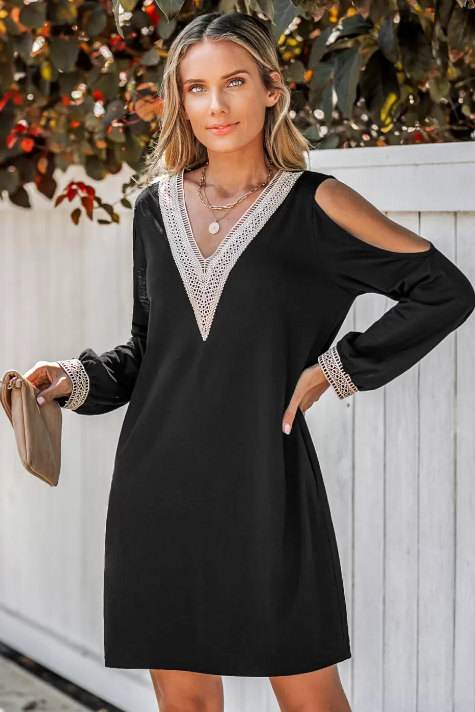 Discount Cupshe Embroidered V-Neck Mini Dress Black