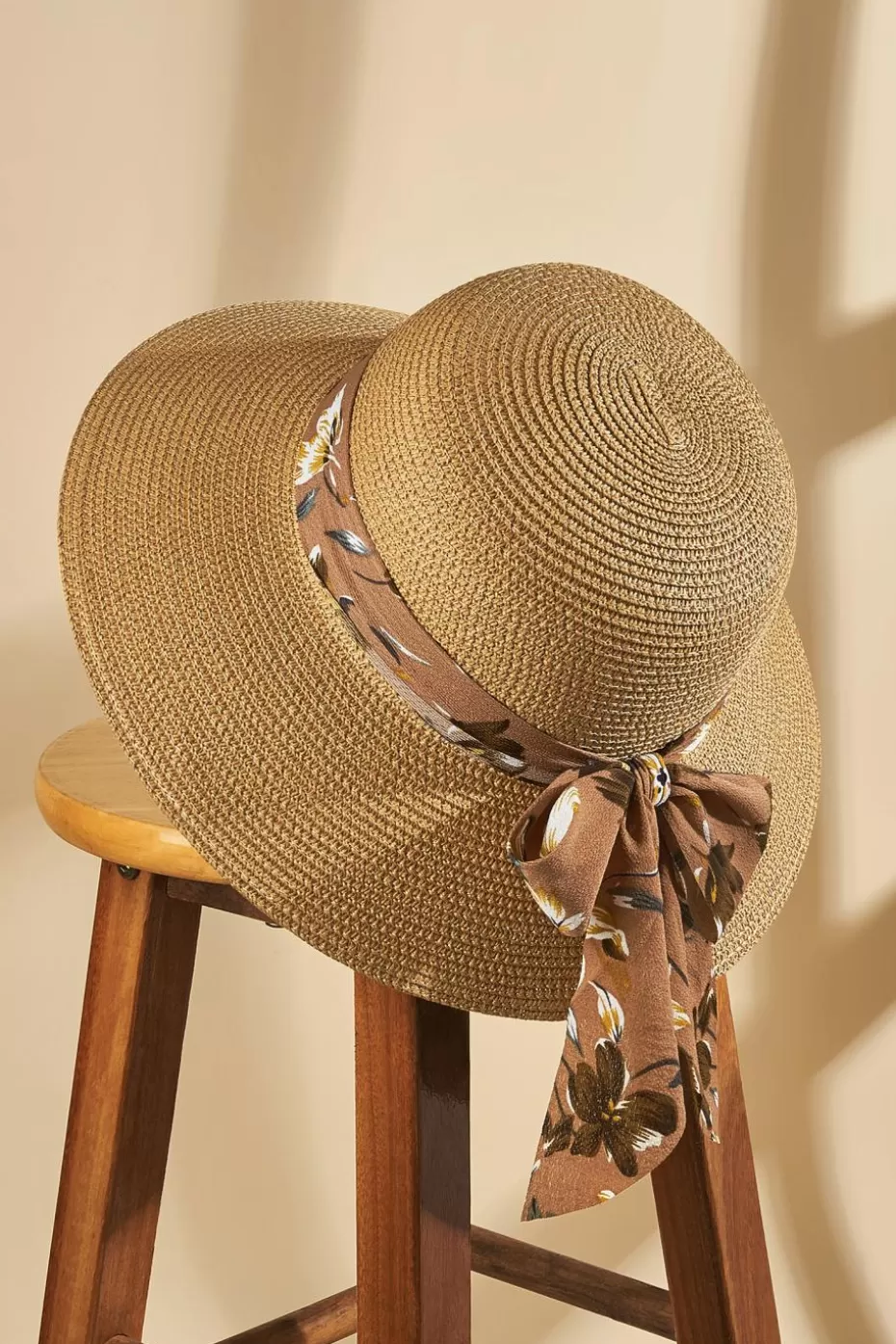 New Cupshe Floral Band Straw Hat Camel