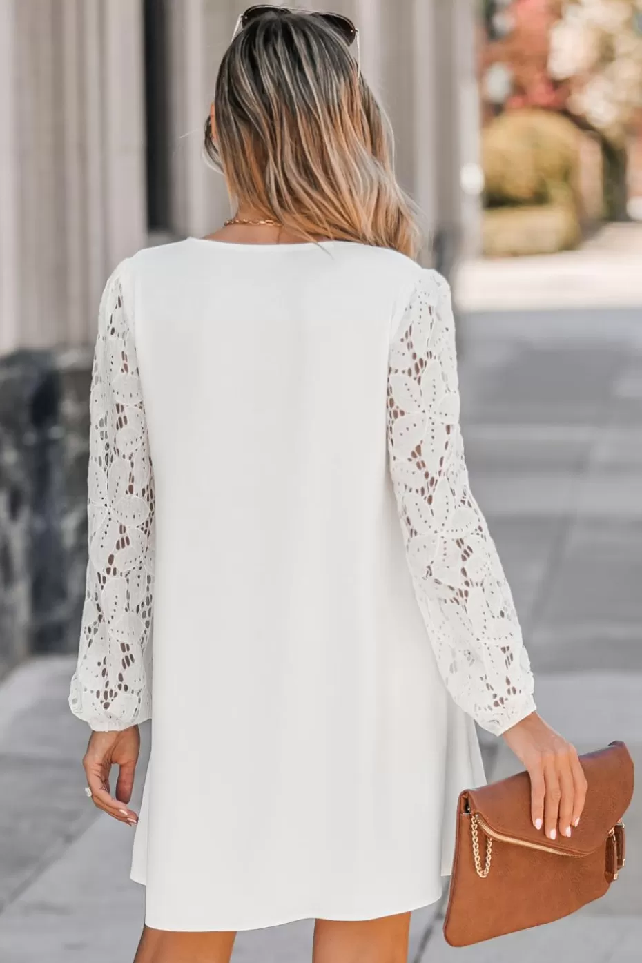 Outlet Cupshe Floral Lace Scalloped V-Neck Dress White