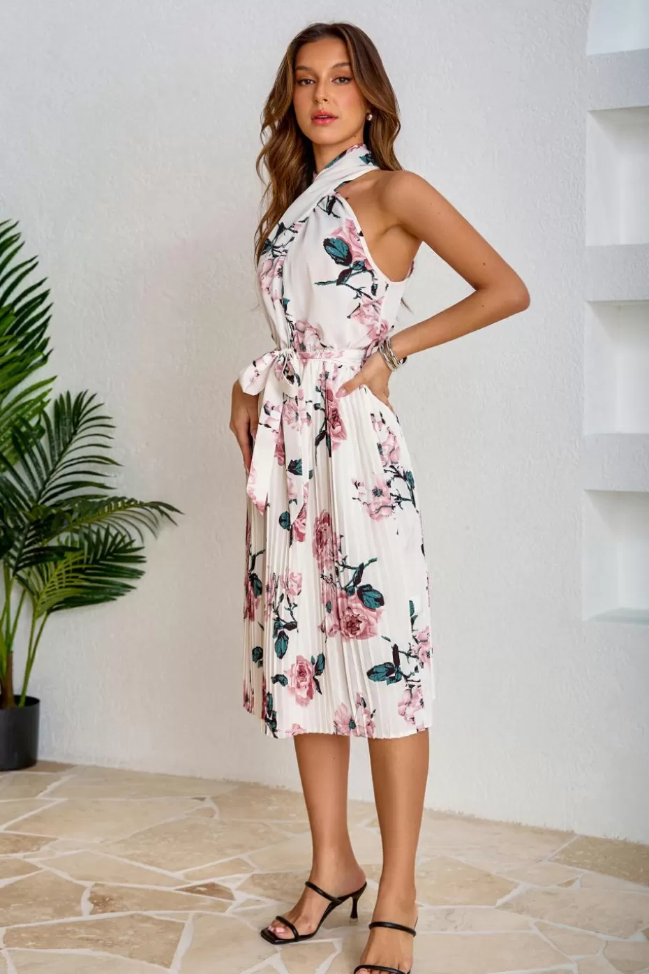 Best Cupshe Floral Print Crisscross Halterneck Midi Dress Pink