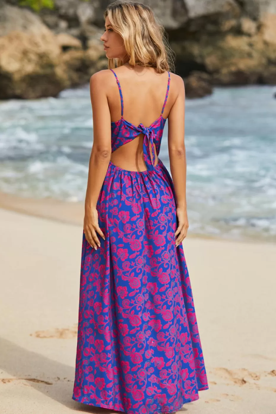 Outlet Cupshe Floral Print Knotted V-Neck Maxi Dress Purple