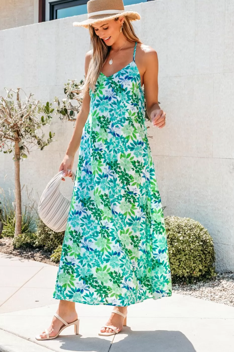 Best Sale Cupshe Floral Print V-Neck Cami Maxi Dress Green