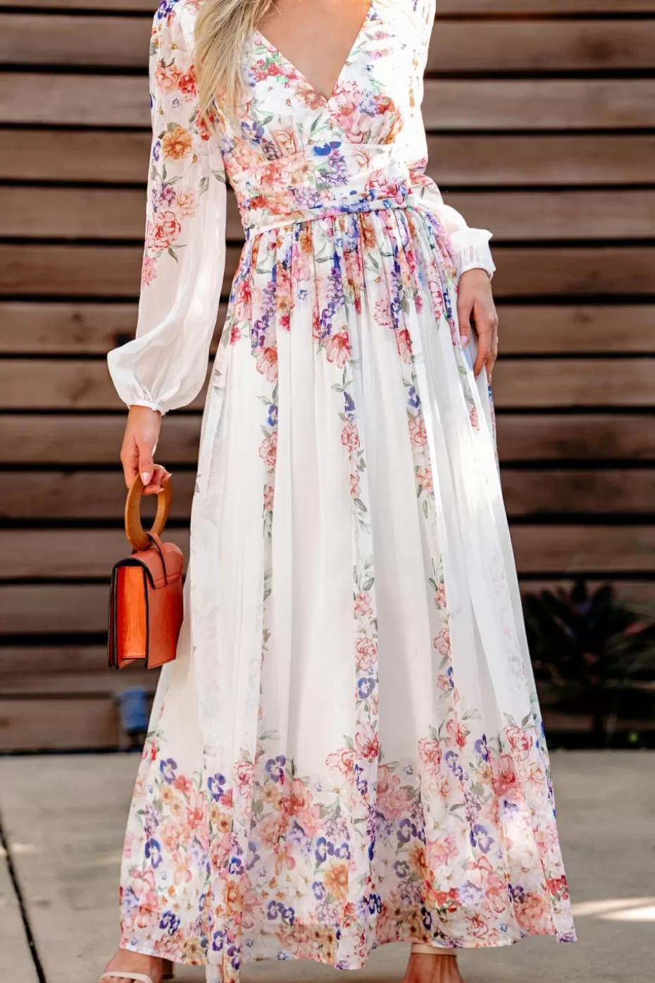 Sale Cupshe Floral Romance Blouson Sleeve Maxi Dress Pink