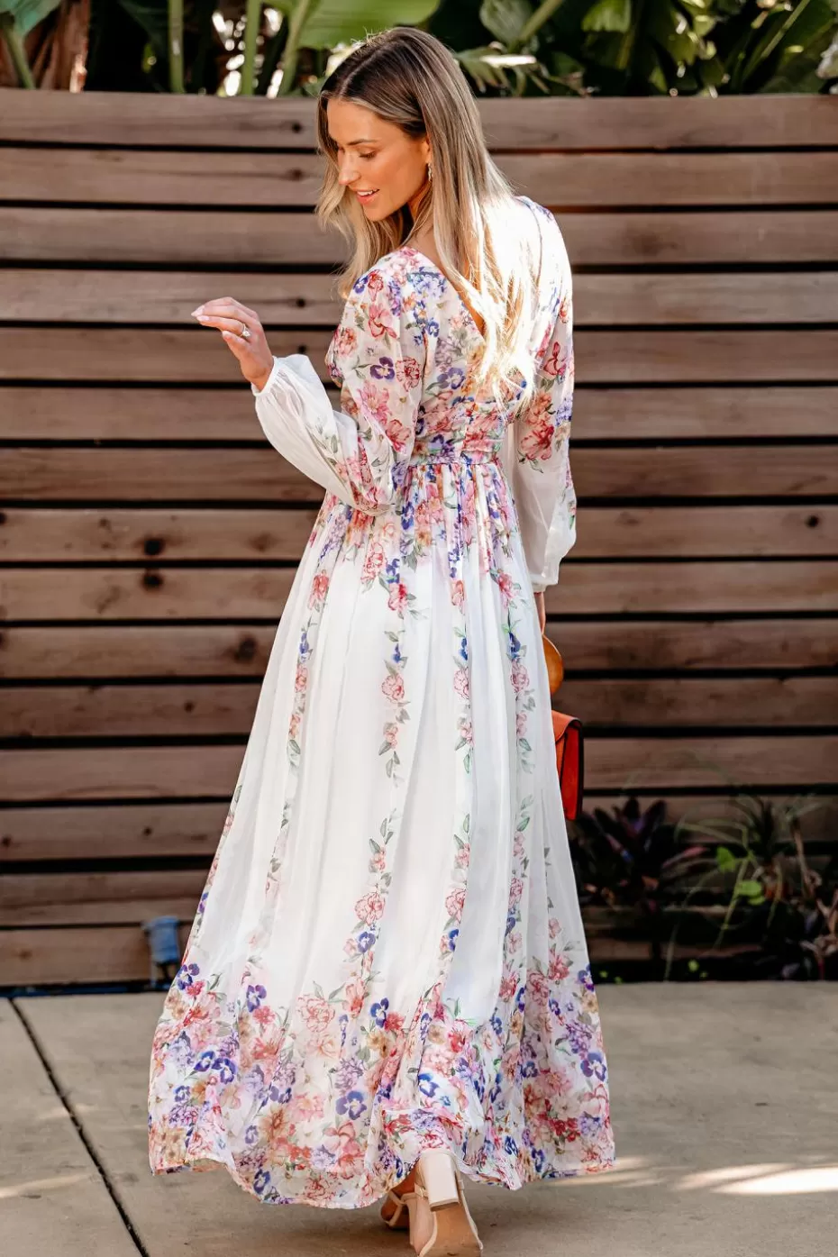 Sale Cupshe Floral Romance Blouson Sleeve Maxi Dress Pink