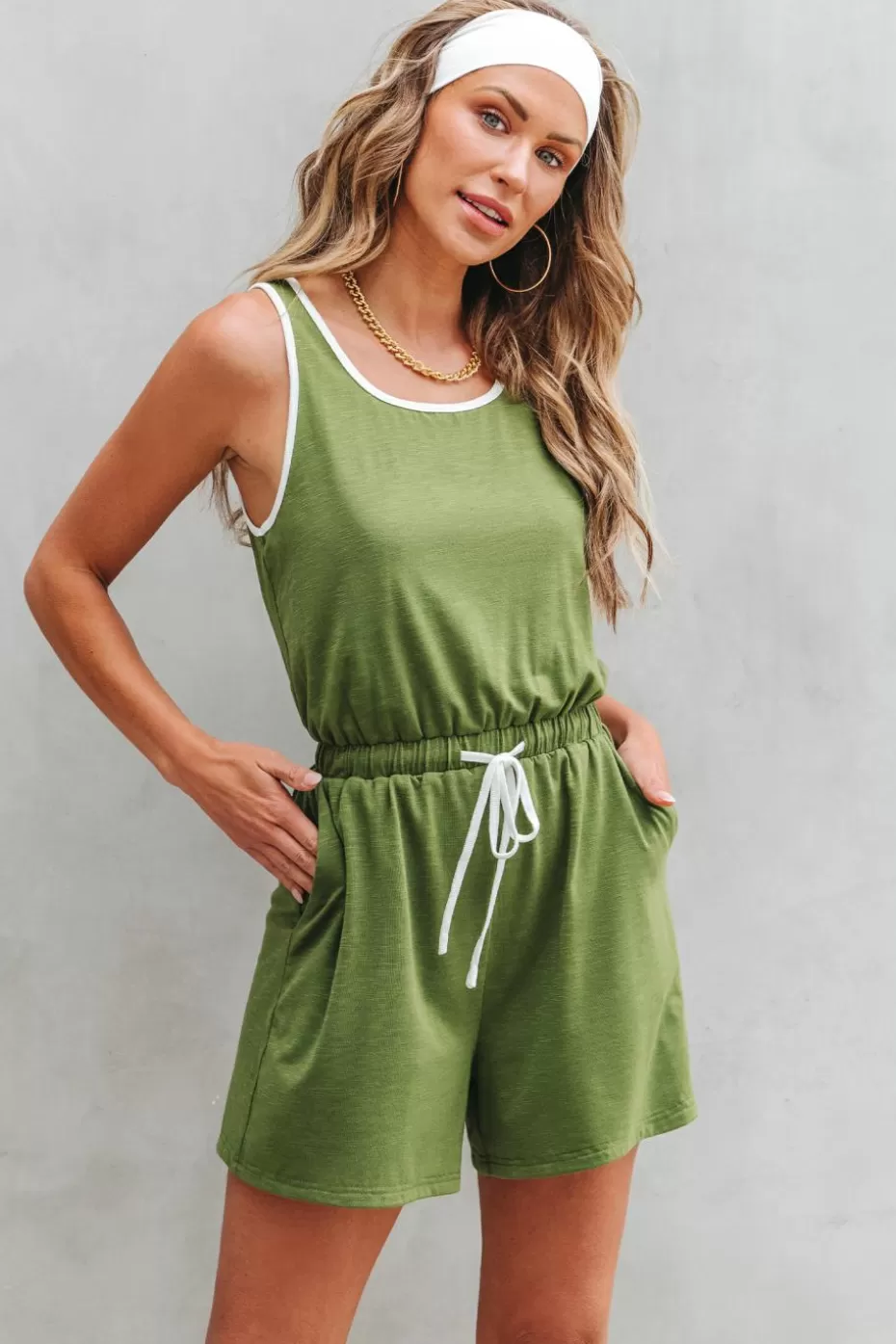 Discount Cupshe Forest Green Drawstring Waist Romper Olive