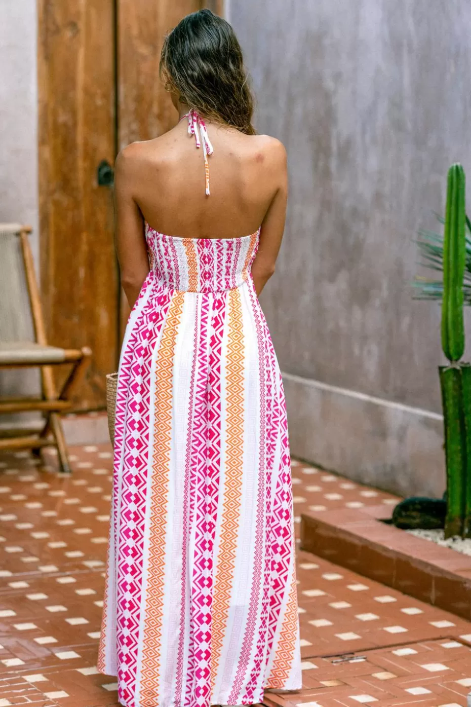 Online Cupshe Geo Print Halterneck Maxi Dress Pink