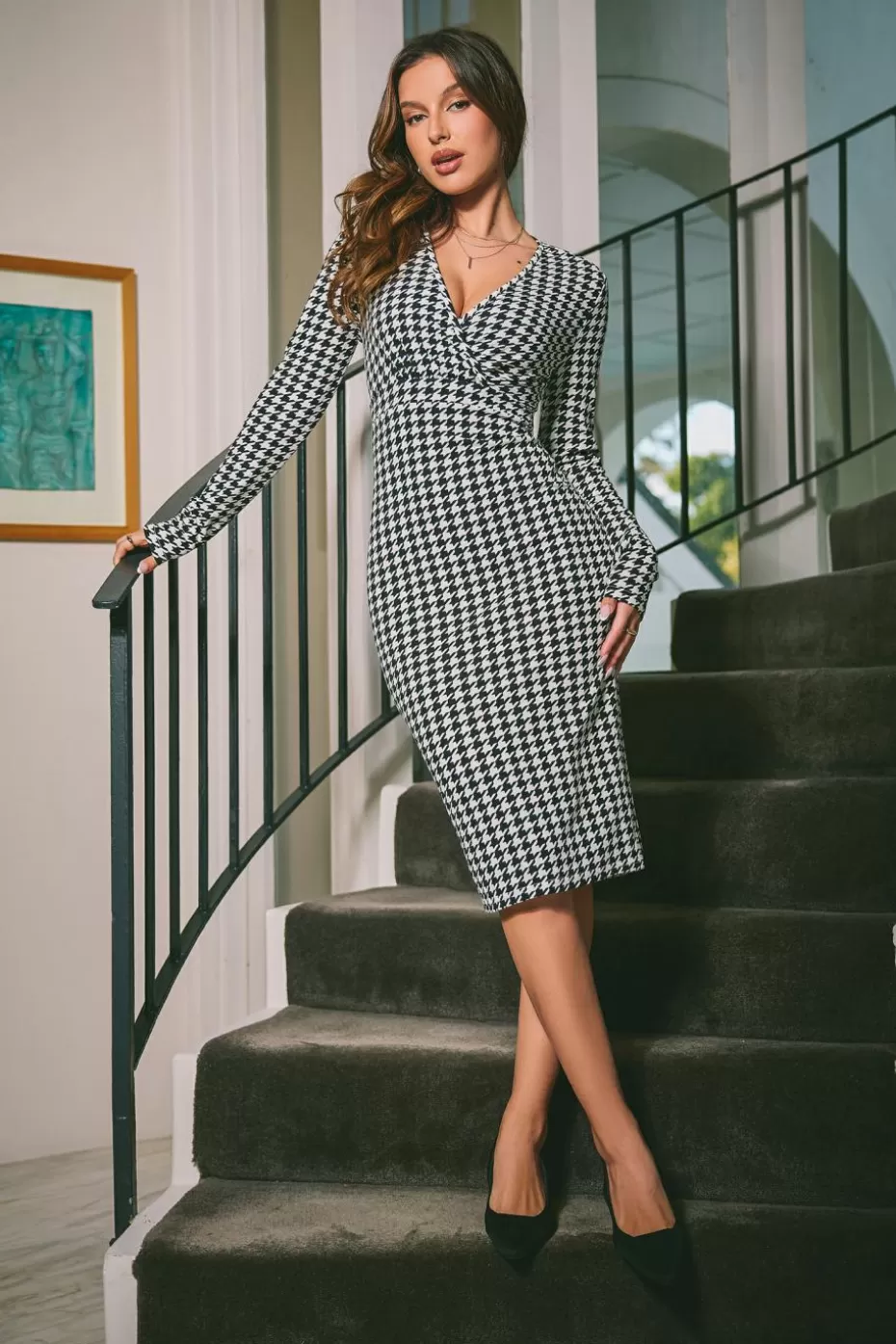 Flash Sale Cupshe Gingham Long Sleeve Midi Dress Black