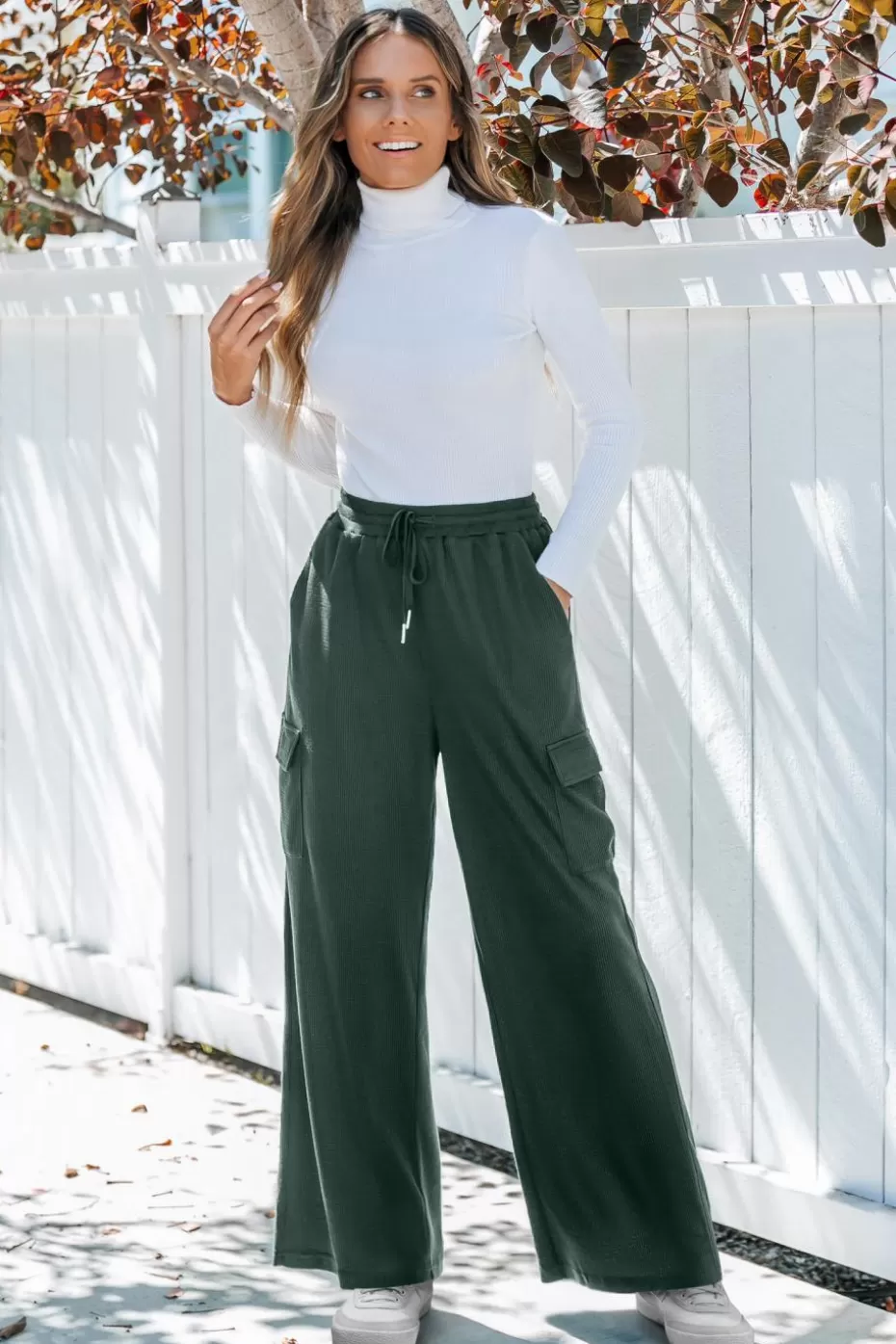 Cheap Cupshe Green Drawstring Waist Wide Leg Utility Pants Olive