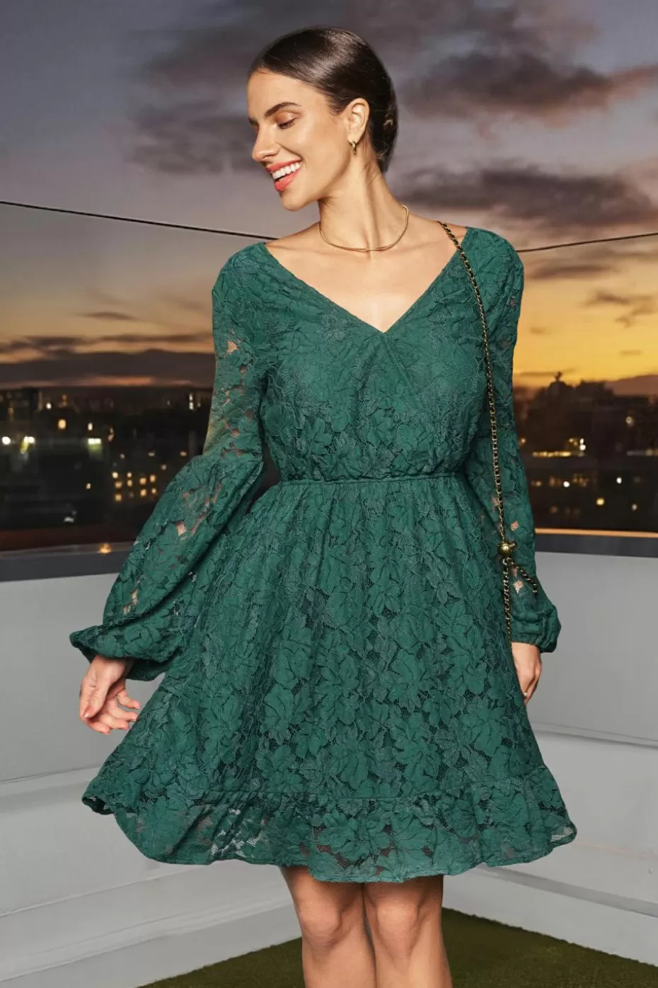 New Cupshe Lace Long Sleeve Mini Dress Green