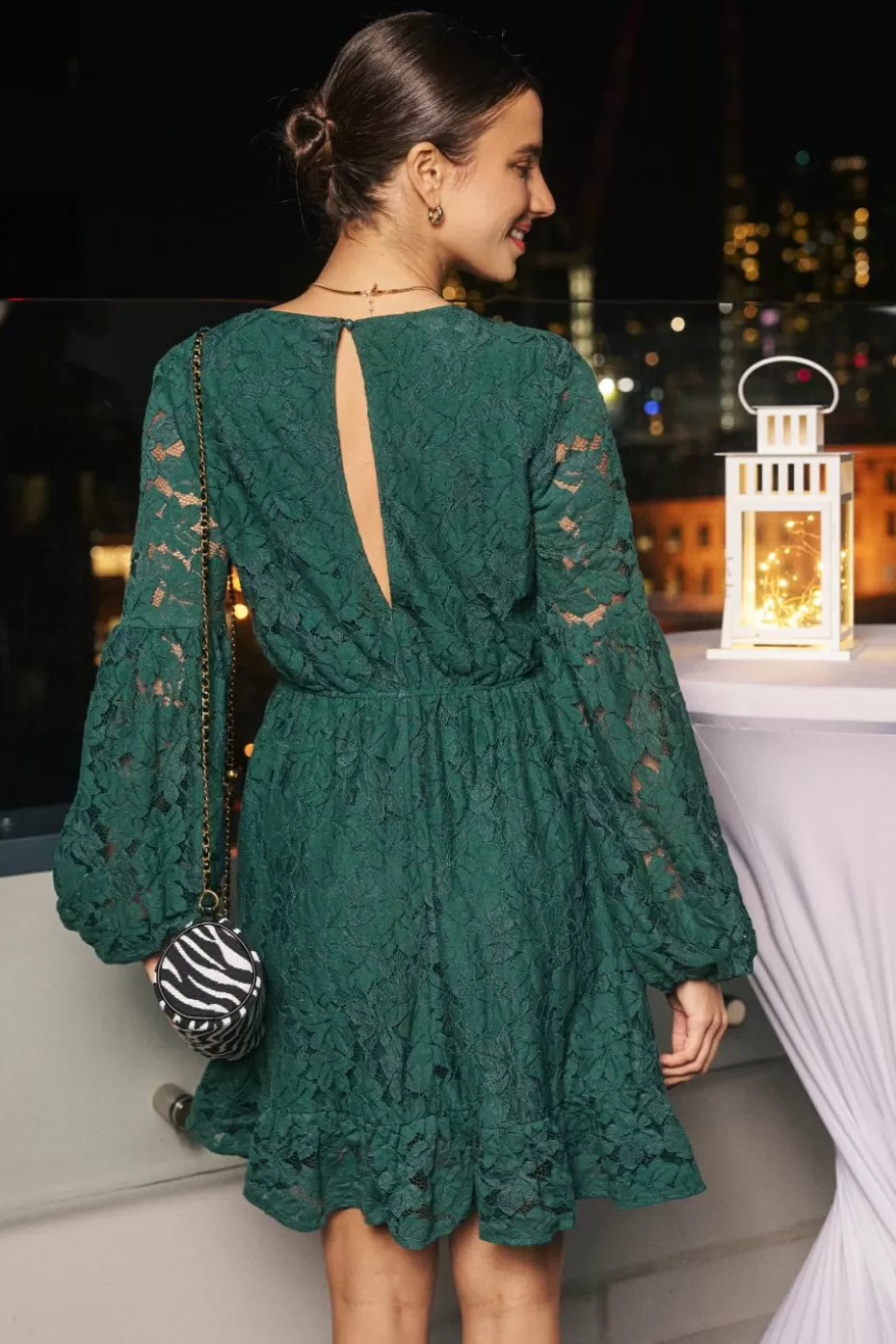 New Cupshe Lace Long Sleeve Mini Dress Green