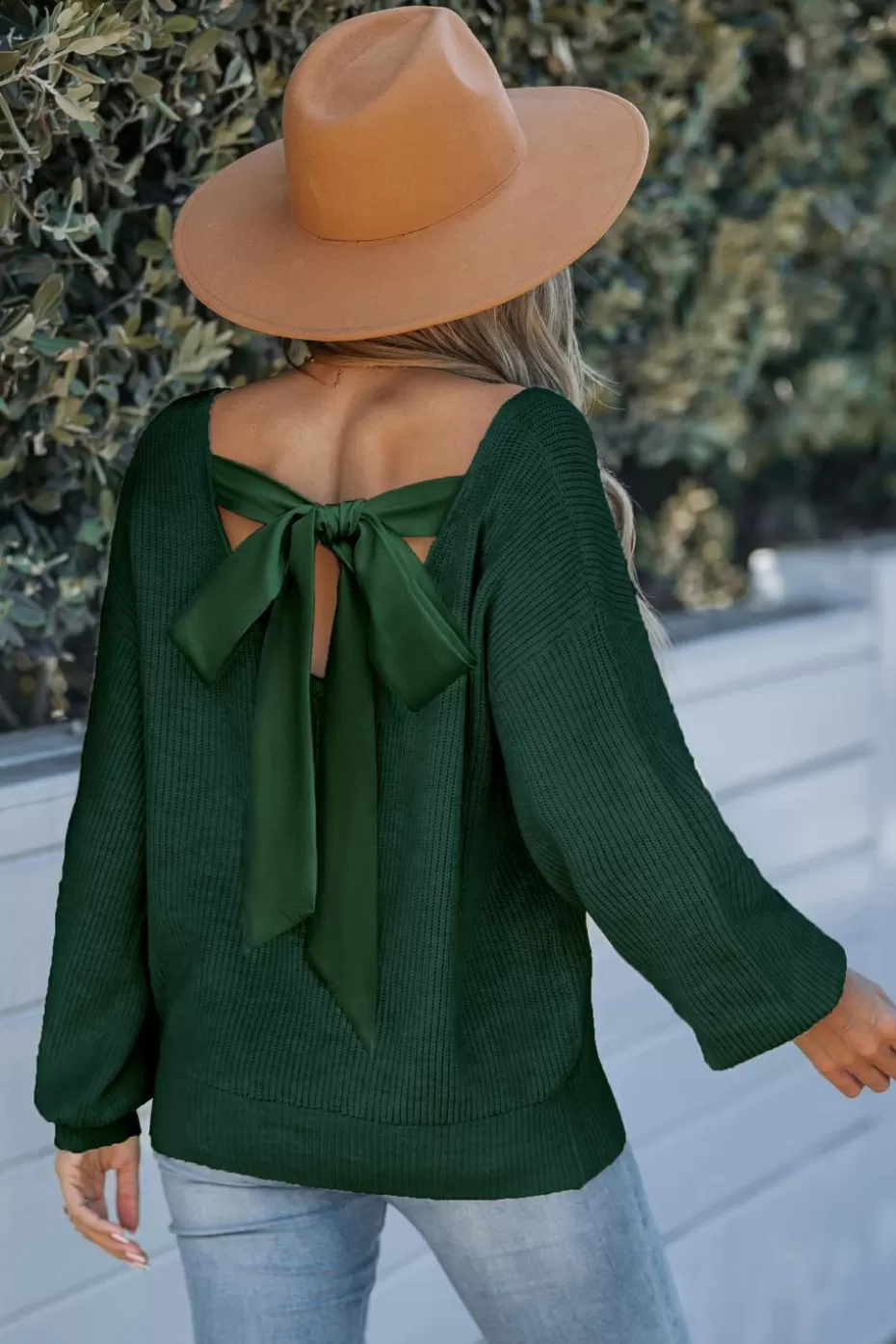 Best Cupshe Long Sleeve Back Bow Sweater Top Green