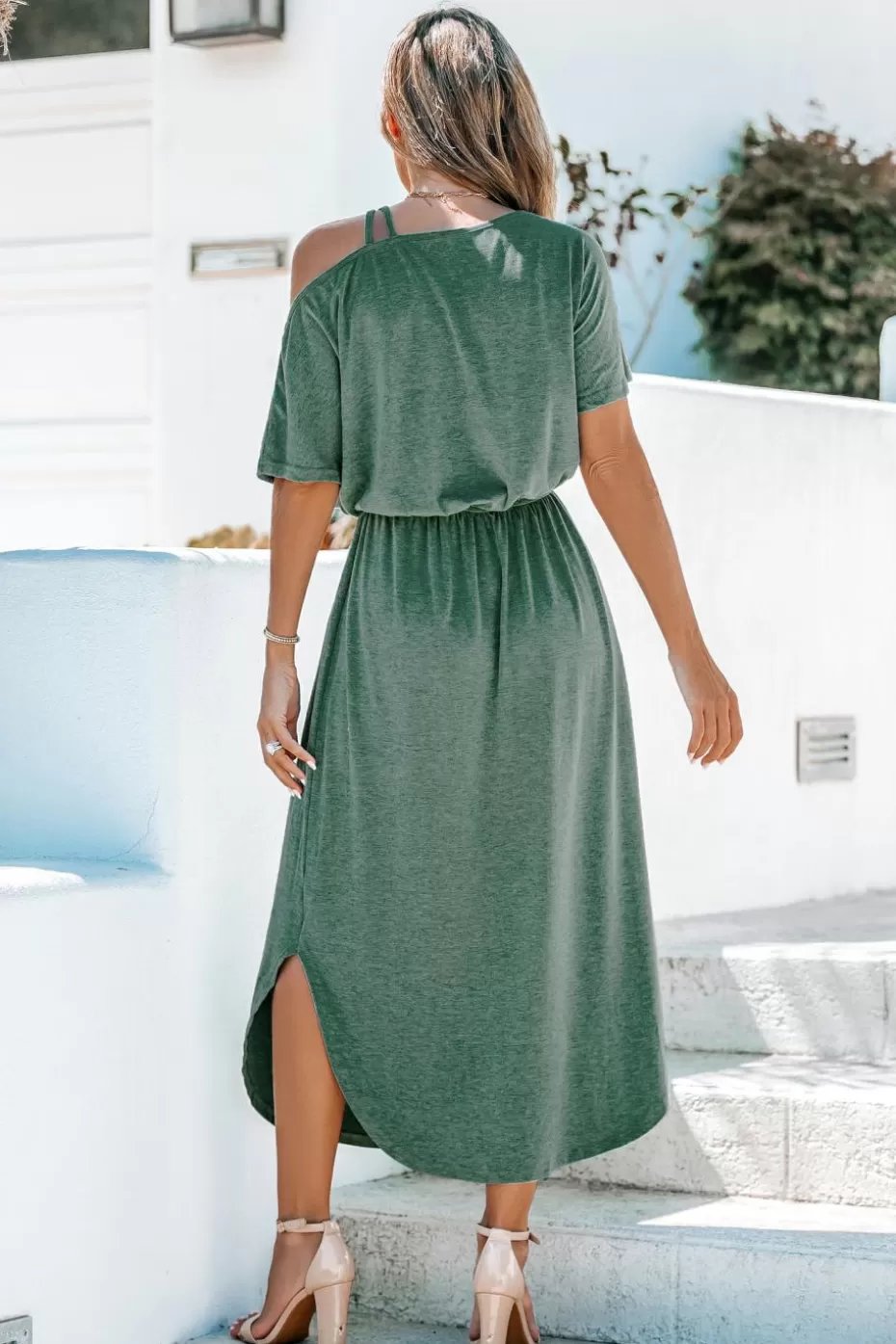 Sale Cupshe Off-Shoulder Midi Jersey Dress Green