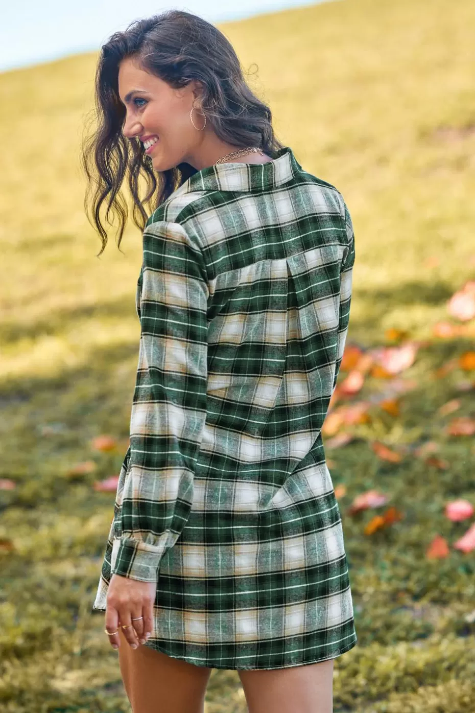 Clearance Cupshe Plaid Front Button Mini Shirt Dress Green