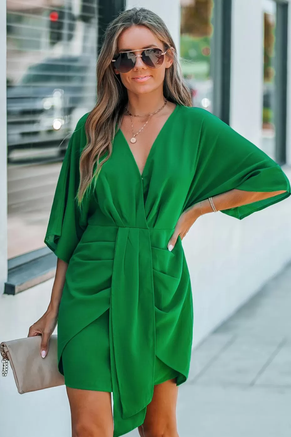 Online Cupshe Surplice Dolman Sleeve Mini Dress Green