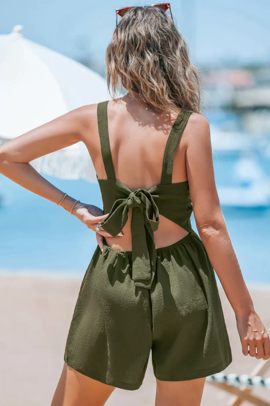 Best Sale Cupshe Green Sweetheart Twist & Keyhole Straight Leg Romper Kelly