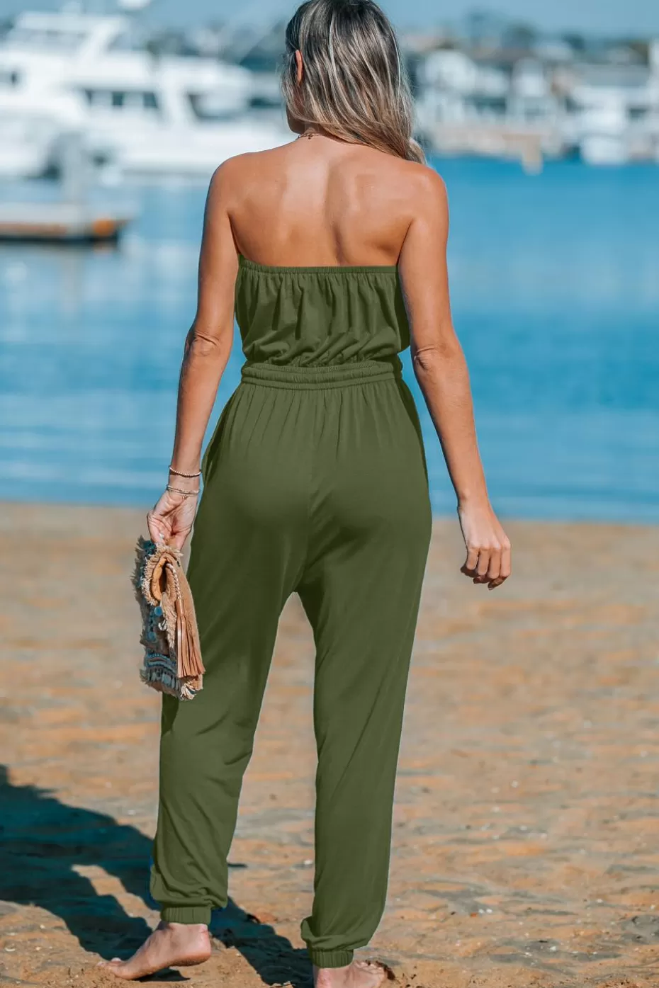 Discount Cupshe Green Tube & Tie Tapered Jumpsuit Olive