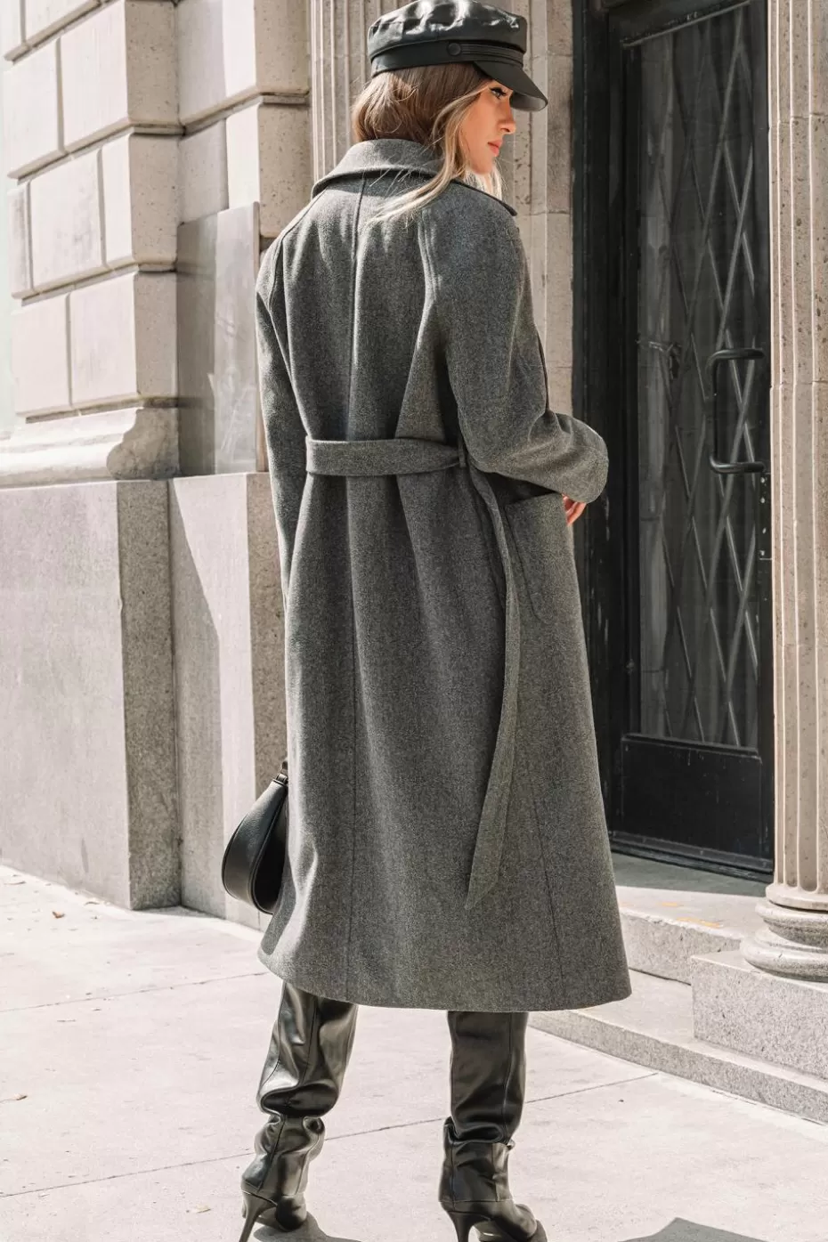 Clearance Cupshe Grey Collared Long Sleeve Trench Coat Dark Grey/Charcoal/Gunmetal