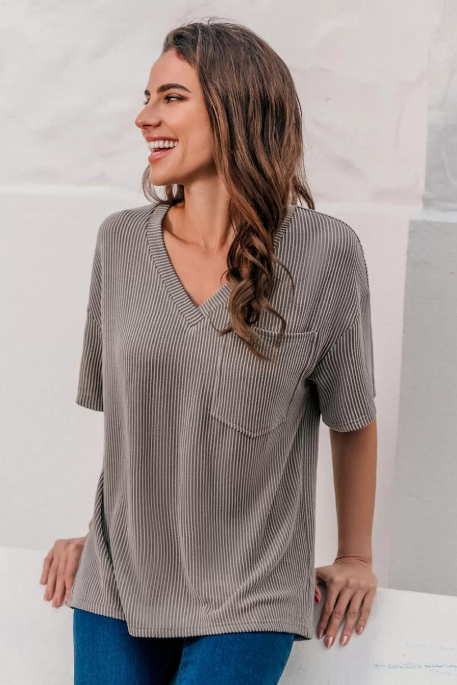 Best Cupshe Drop Shoulder Short Sleeve Tee Grey