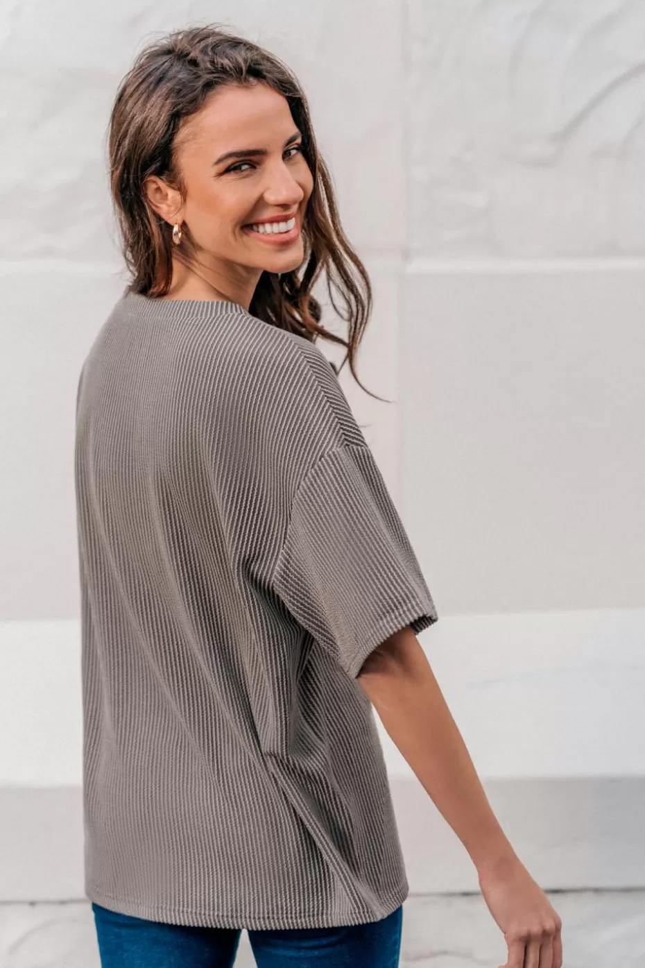 Best Cupshe Drop Shoulder Short Sleeve Tee Grey