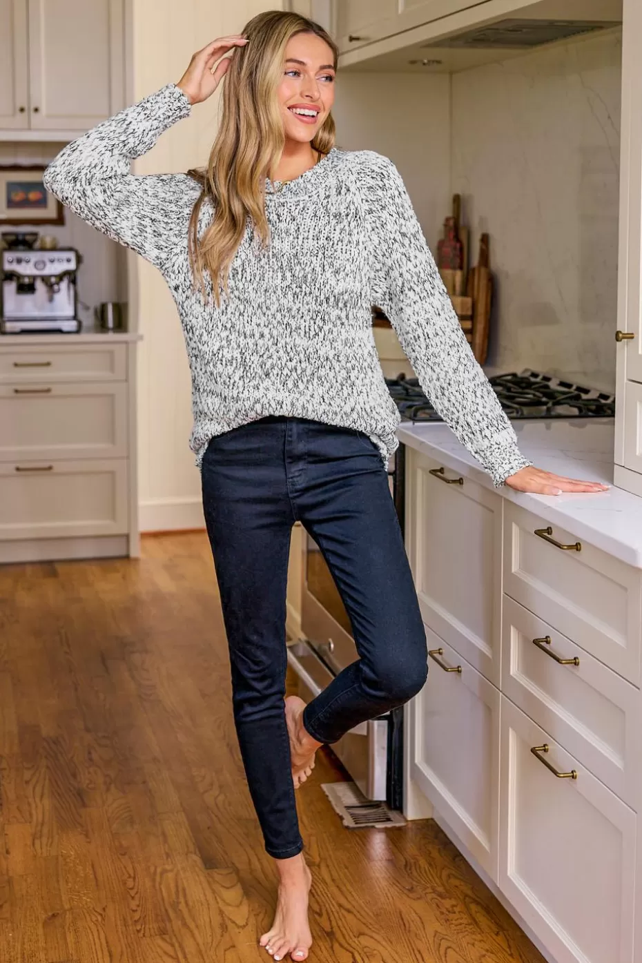 Hot Cupshe Marled Knit Boatneck Long Sleeve Sweater Grey