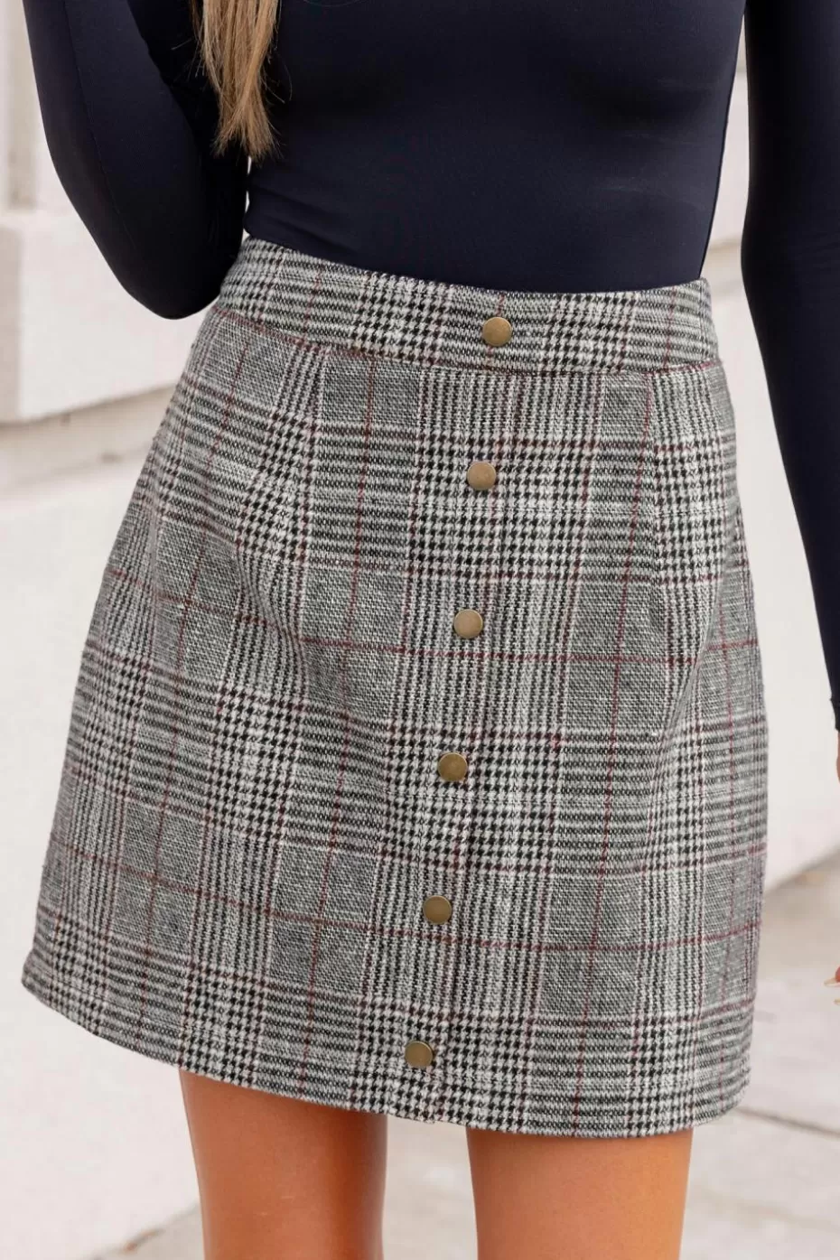 Best Cupshe Plaid Front Button Mini Skirt Grey