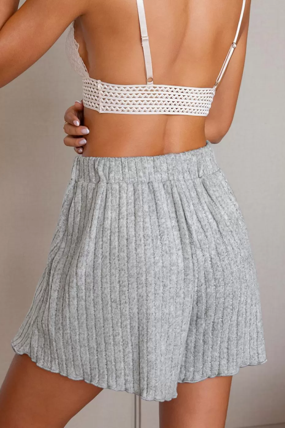 Best Sale Cupshe Grey Ribbed Knit Loose Leg Shorts Light Grey