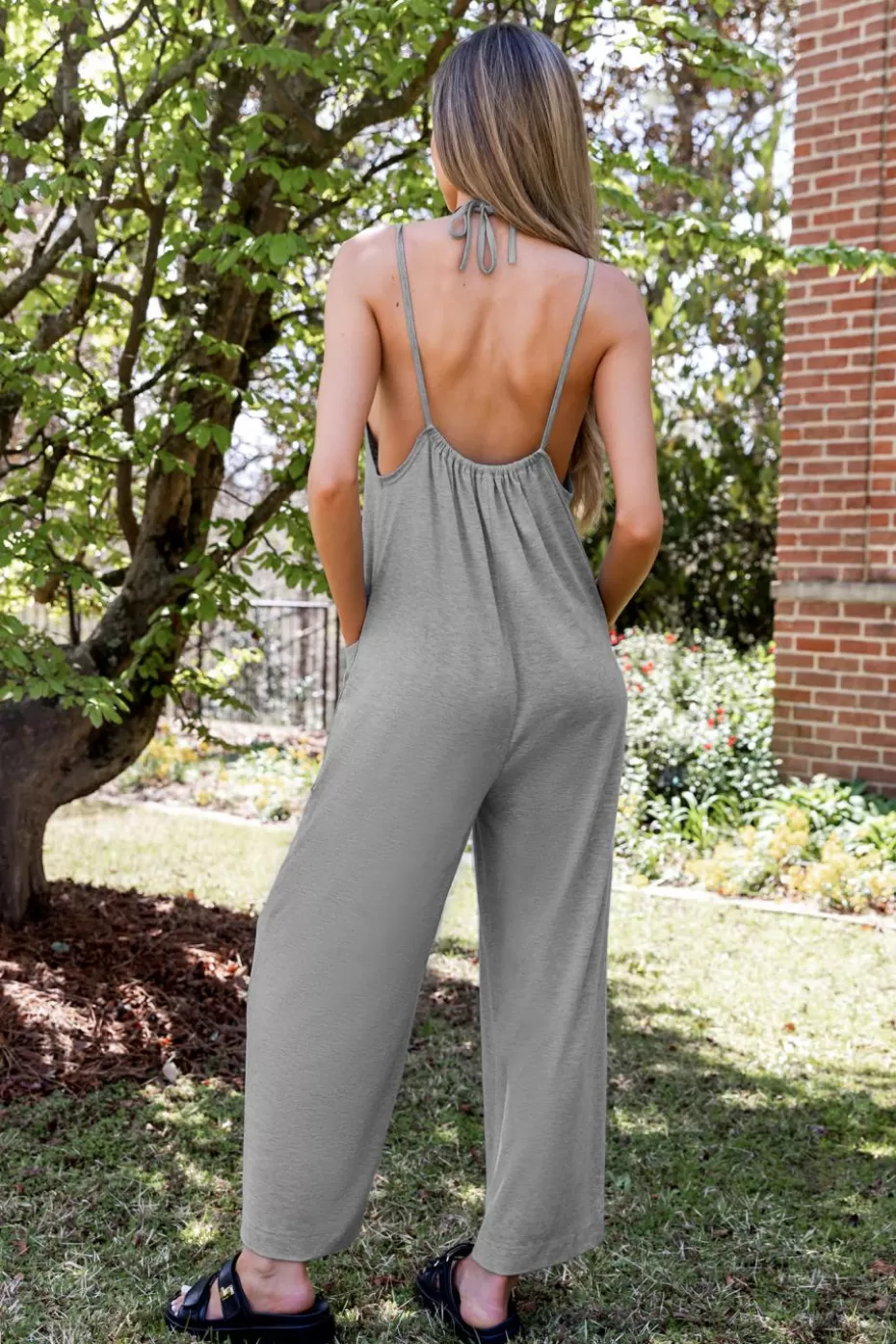 Sale Cupshe Grey Sleeveless Patch Pocket Jumpsuit Light Grey