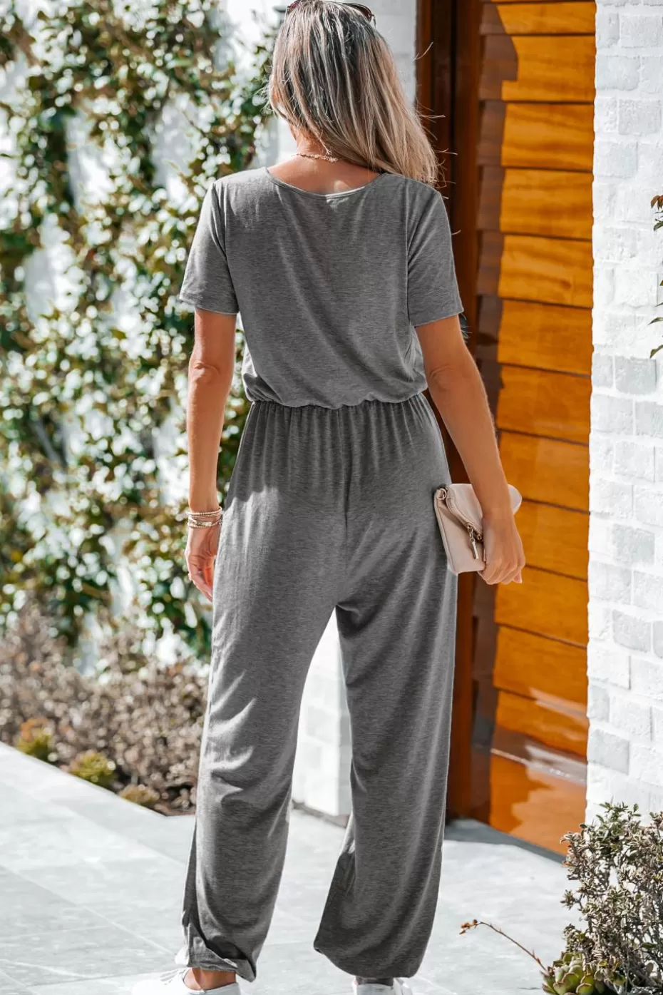 Best Cupshe Heathered Surplice Knit Jogger Jumpsuit Dark Grey/Charcoal/Gunmetal