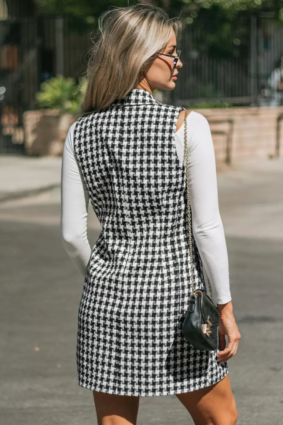 Best Cupshe Houndstooth Double-Breasted Blazer Waistcoat Black