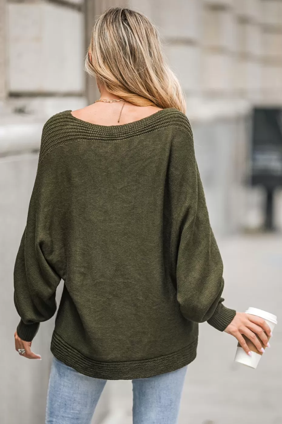 Hot Cupshe Influencer Edits Autumn Leaves Chunky Knit V-Neck Sweater Olive