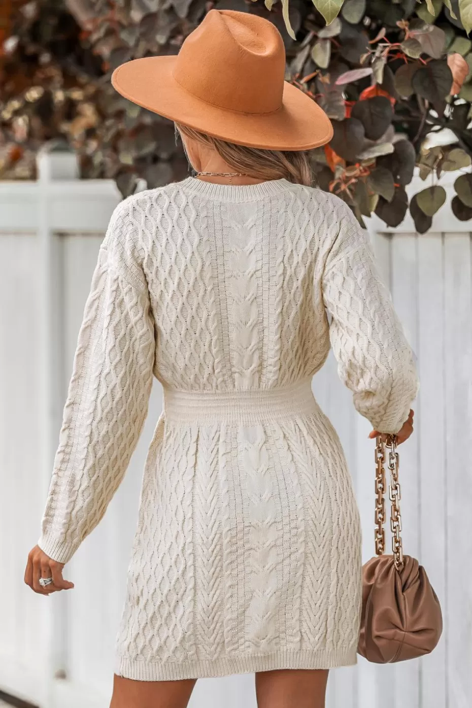 Hot Cupshe Influencer Edits Cable Knit V-Neck Sweater Dress Apricot