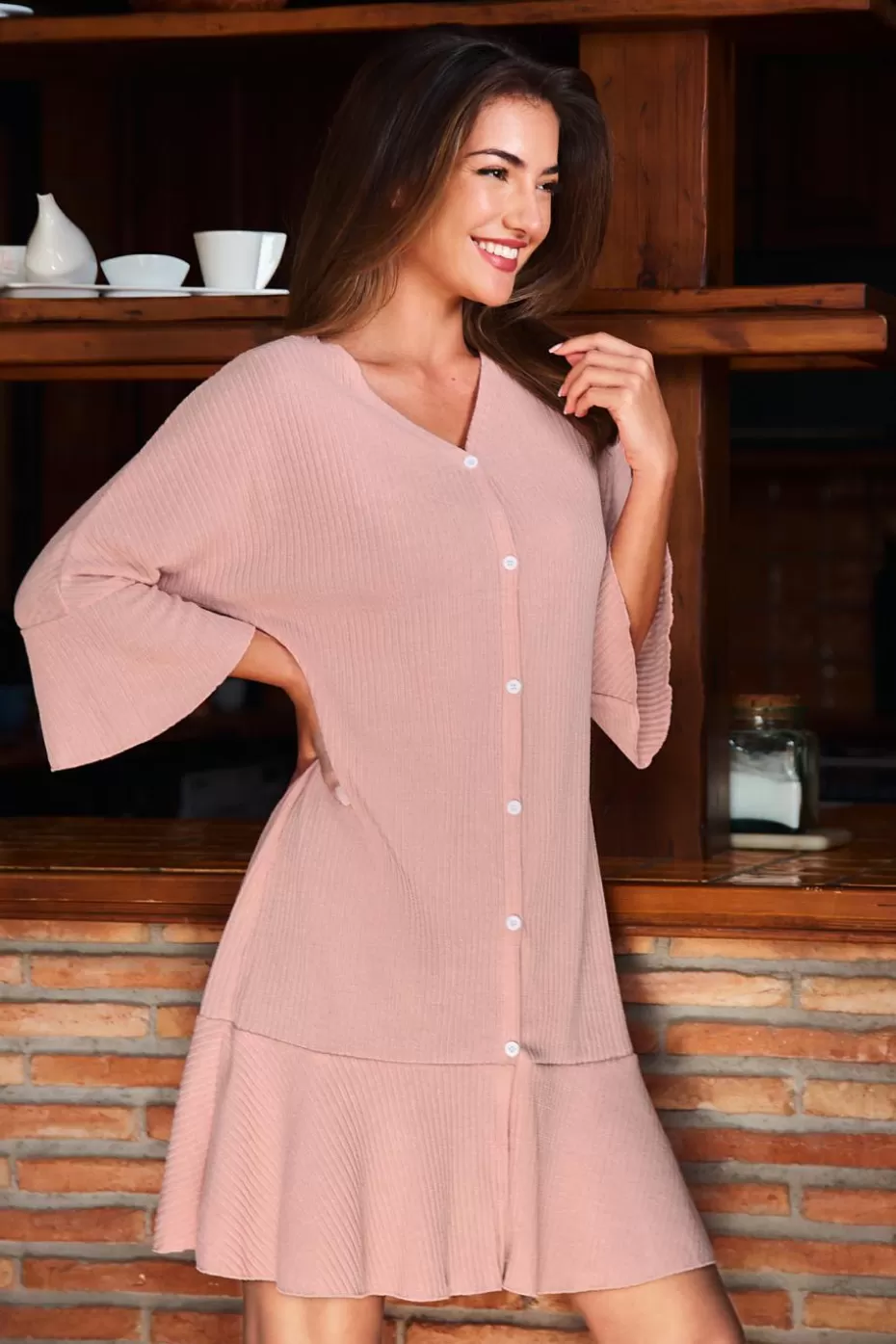 Outlet Cupshe Jersey Flared Sleeve Flounce Hem Lounge Dress Pink