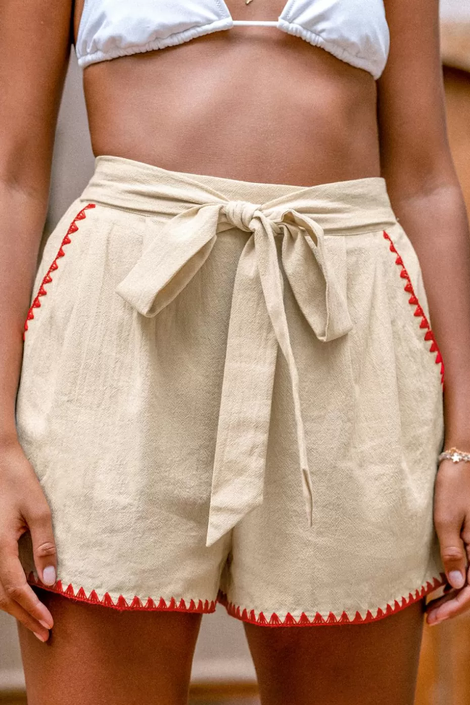 Sale Cupshe Embroidered Wide Leg Shorts Khaki